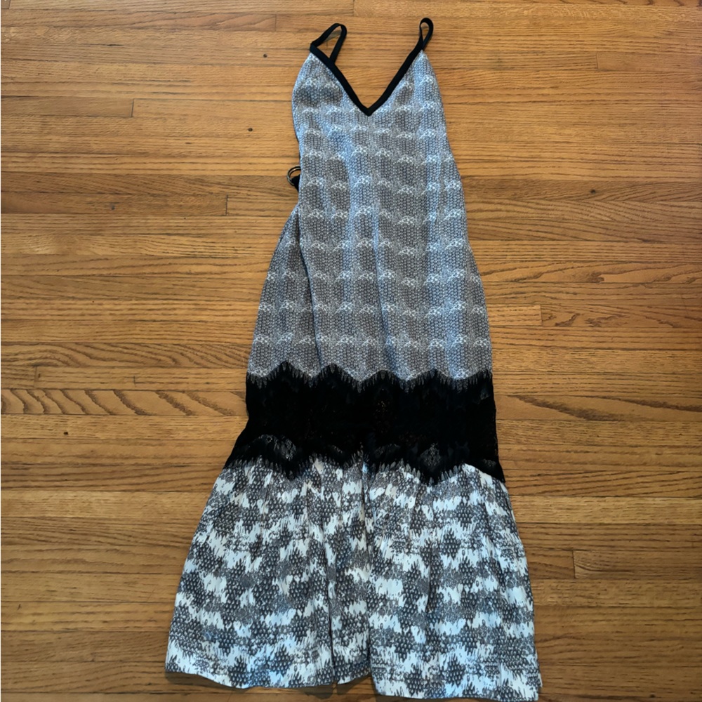 Free People Black and Gray Patterned Maxi Slip Dress